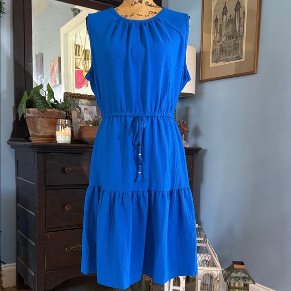Calvin Klein Sleeveless Tiered Dress in Capri Blue Size 16 - Picture 2 of 13
